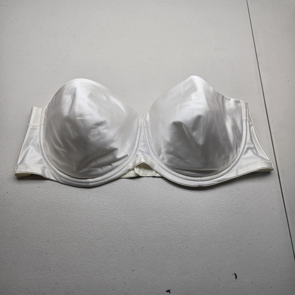 Cacique Women Bra 42DD White Strapless Underwired Satin Lightly Lined READ